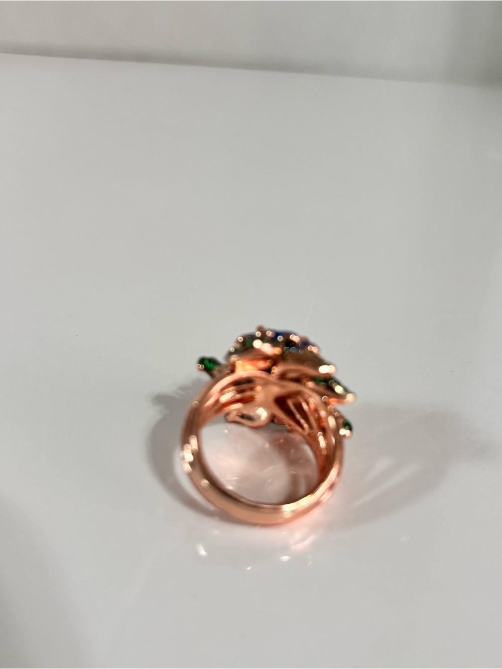 925 silver Rose Gold & Pink synthetic Zirconia Ring & Green / Purple Enamel 7 - Picture 4 of 8